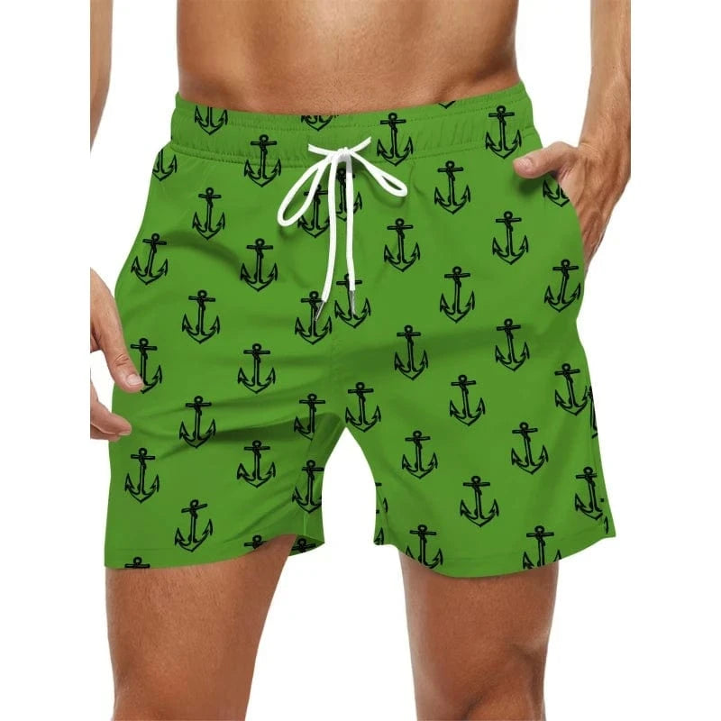 GarbPlanet Green / S Men's Nautical-Themed Boardshorts