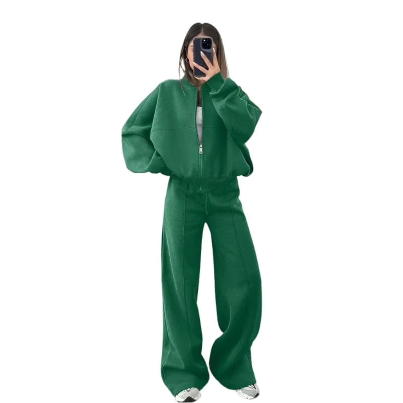 GarbPlanet Green / S Women's Two-Piece Casual Wear Set