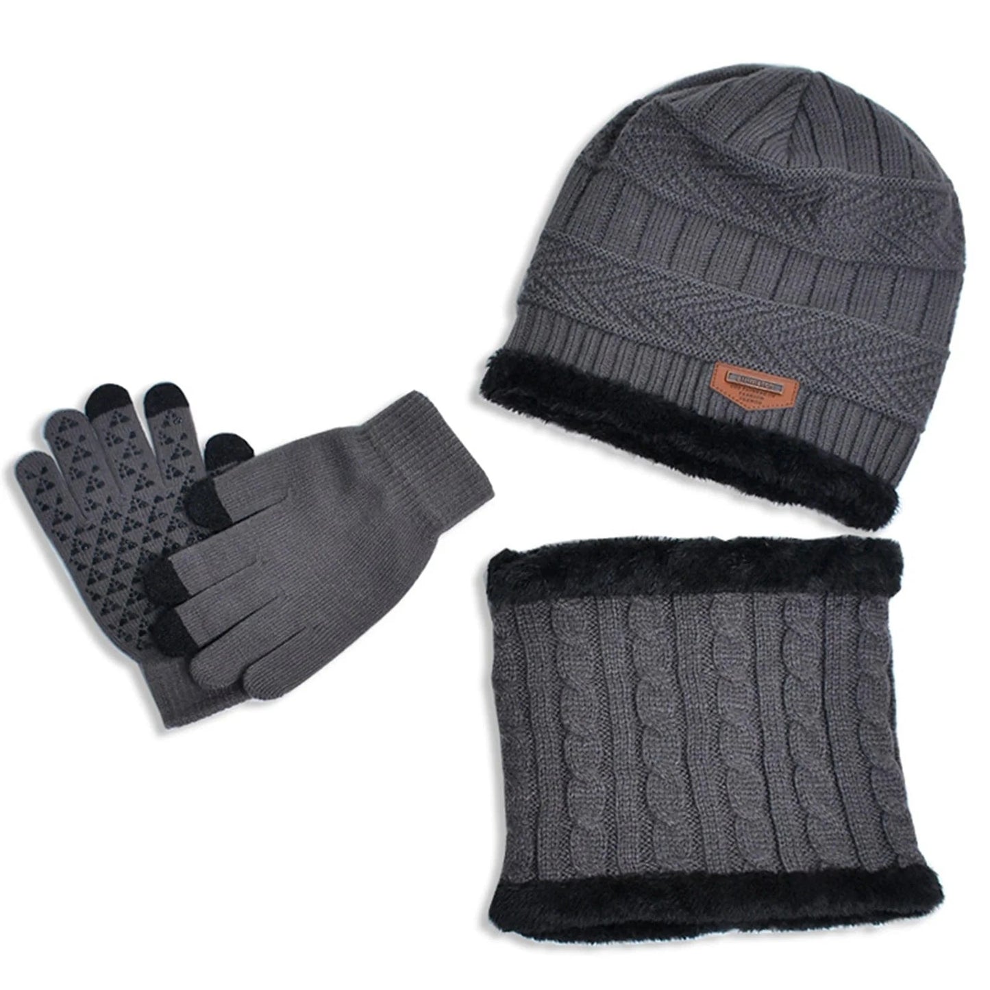 GarbPlanet Grey 3 In 1 Winter Beanie Scarf And Gloves Set