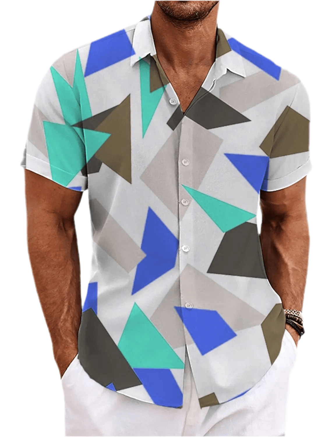 GarbPlanet Hawaii Geometric Pattern Beach Shirt Men's Graphic Summer Hawaiian Gradient Prints Turndown Street Short Sleeve Apparel Casual