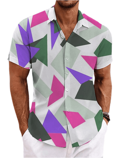 GarbPlanet Hawaii Geometric Pattern Beach Shirt Men's Graphic Summer Hawaiian Gradient Prints Turndown Street Short Sleeve Apparel Casual