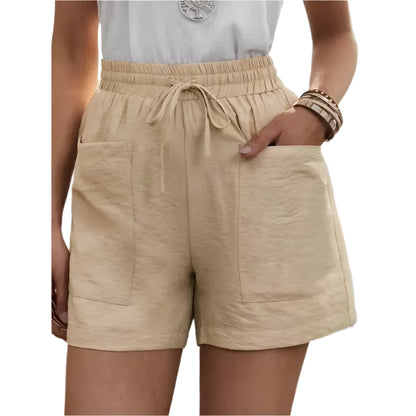 GarbPlanet Khaki / S Woman Shorts 2024 Fashion Women Linen Sweatshorts Summer Pockets High Waist Cotton Blend Pockets Elastic Waist Loose Shorts