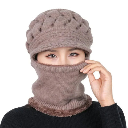 GarbPlanet Khaki Winter Beanie And Neck Warmer Set