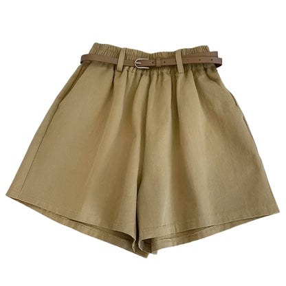 GarbPlanet Khaki with belt / L Rimocy with Belt Cargo Shorts Women 2024 Summer Pocket Wide Leg Short Pants Woman Korean Fashion Loose Elastic Waist Shorts