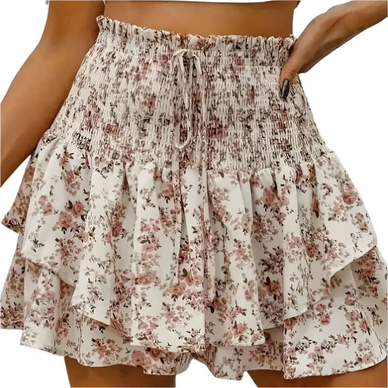 GarbPlanet Khaki / XXL Small floral fashion women's wide-leg shorts hanging Joker casual pants.