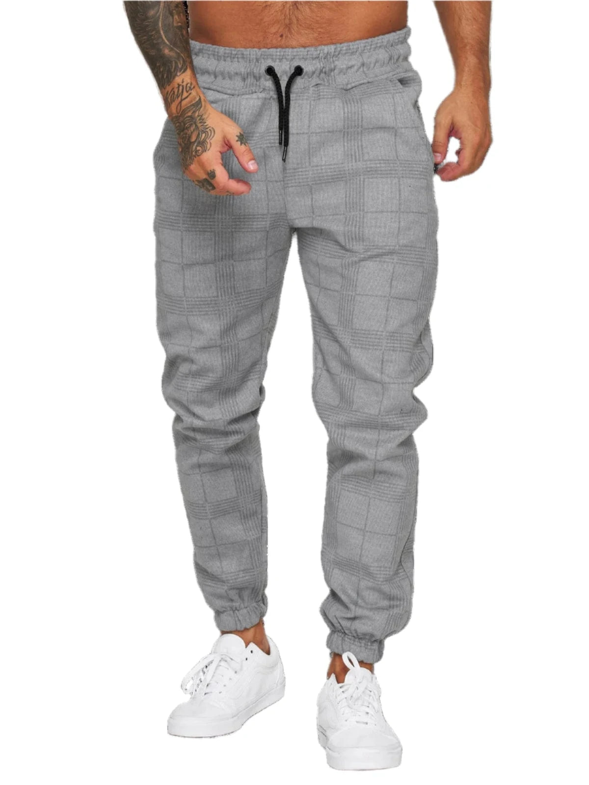 GarbPlanet Light Grey / S Men's Plaid Jogging Bottoms