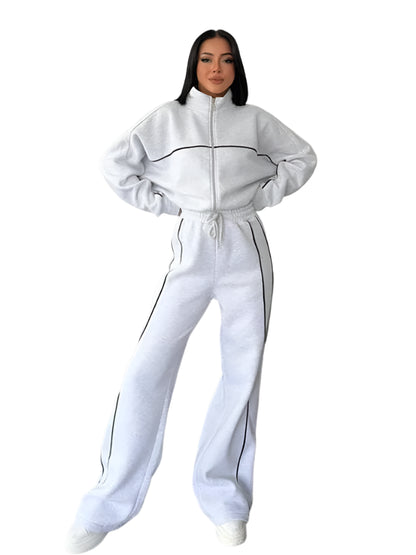 GarbPlanet Light Grey / S Women’s Two-Piece Casual Tracksuit Set