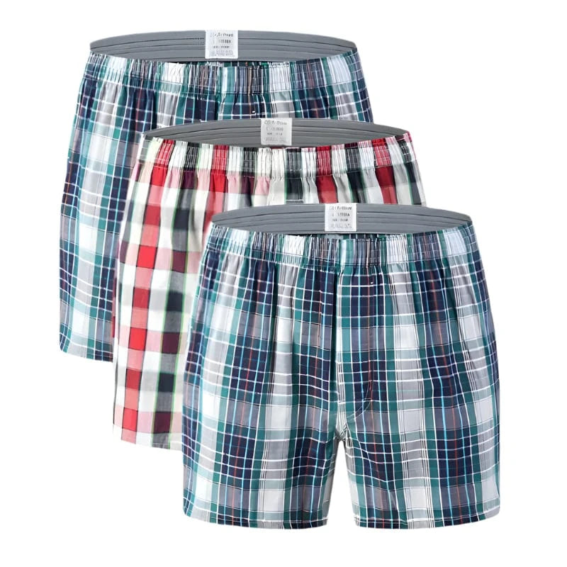 GarbPlanet Men's 3 Pack Plaid Cotton Boxershorts