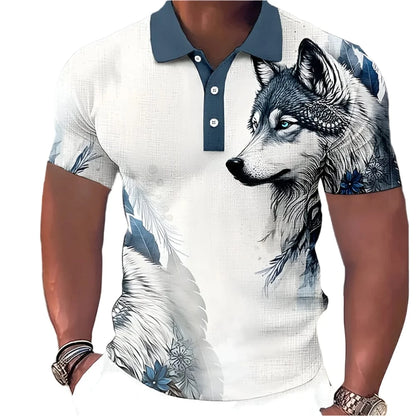 GarbPlanet Men's Animal Wolf 3D Print Polo Shirt