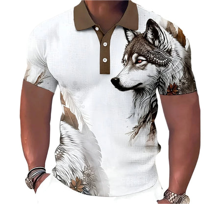 GarbPlanet Men's Animal Wolf 3D Print Polo Shirt