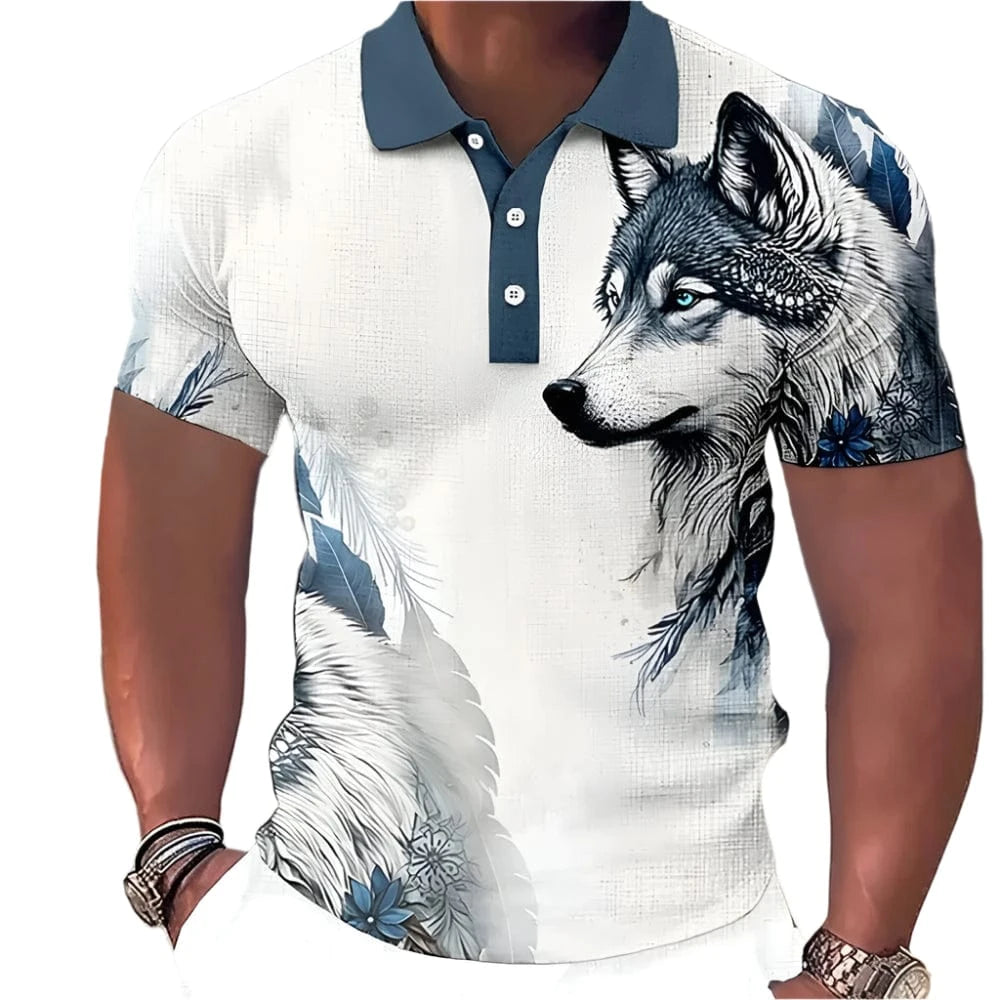 GarbPlanet Men's Animal Wolf 3D Print Polo Shirt