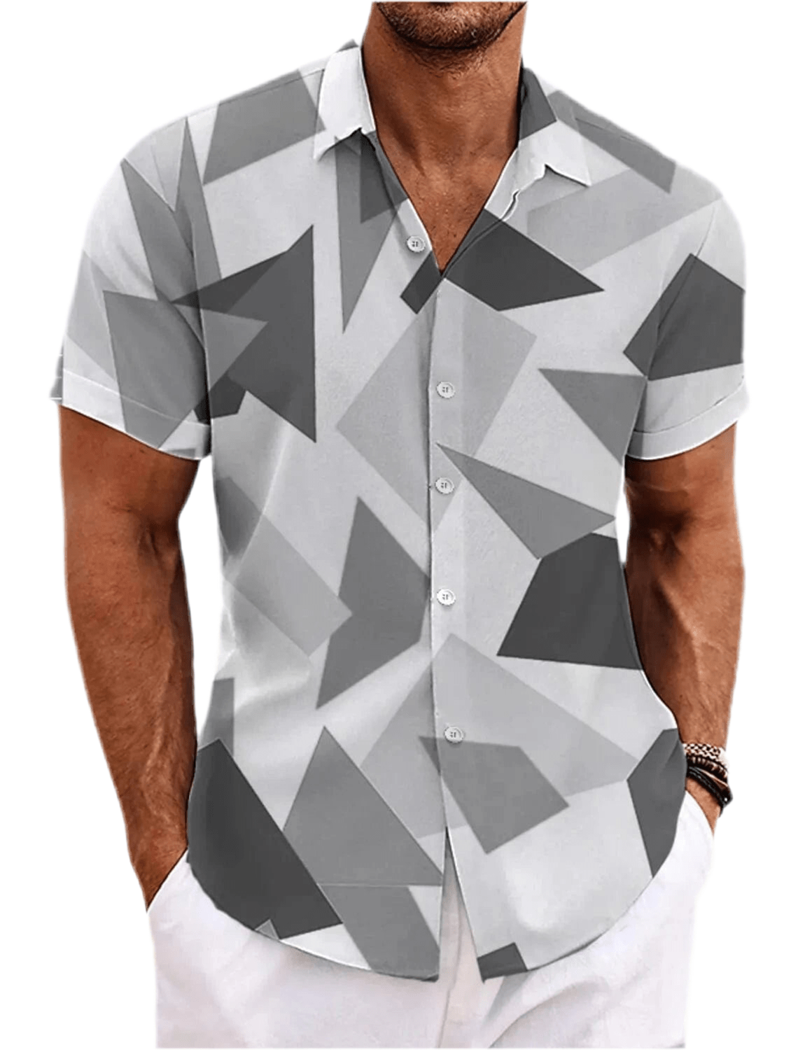 GarbPlanet Men's Geometric Pattern Short-Sleeve Shirts