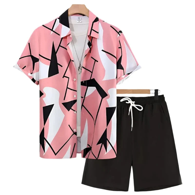 GarbPlanet Men's Hawaiian Style Shirt And Short's Set