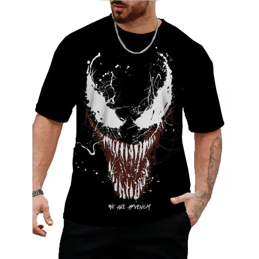 GarbPlanet MINISO Summer Fashionable Men's Casual Comfort Breathable Short Sleeve Men's Top 3D Printed Venom Popular Marvel Heroes