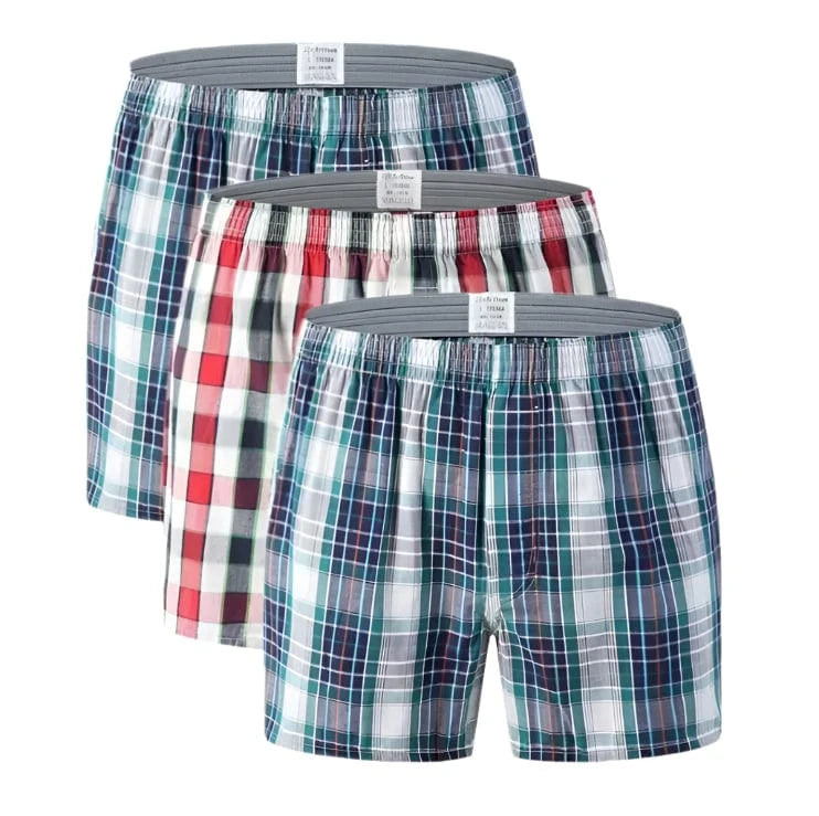 GarbPlanet Mixed / M Men's 3 Pack Plaid Cotton Boxershorts