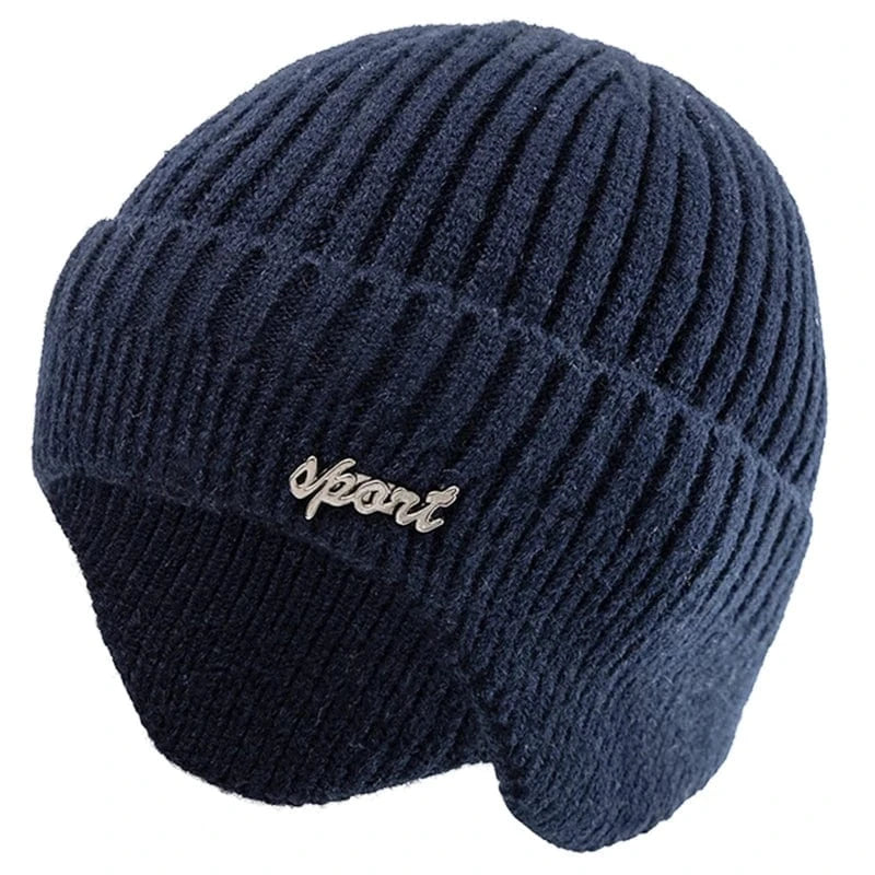 GarbPlanet Navy Blue / 55cm-60cm New Unisex Winter Hat Fashion Plain Knitted Hats For Men & Women Ski Beanie Hat Sports Earflap Cap