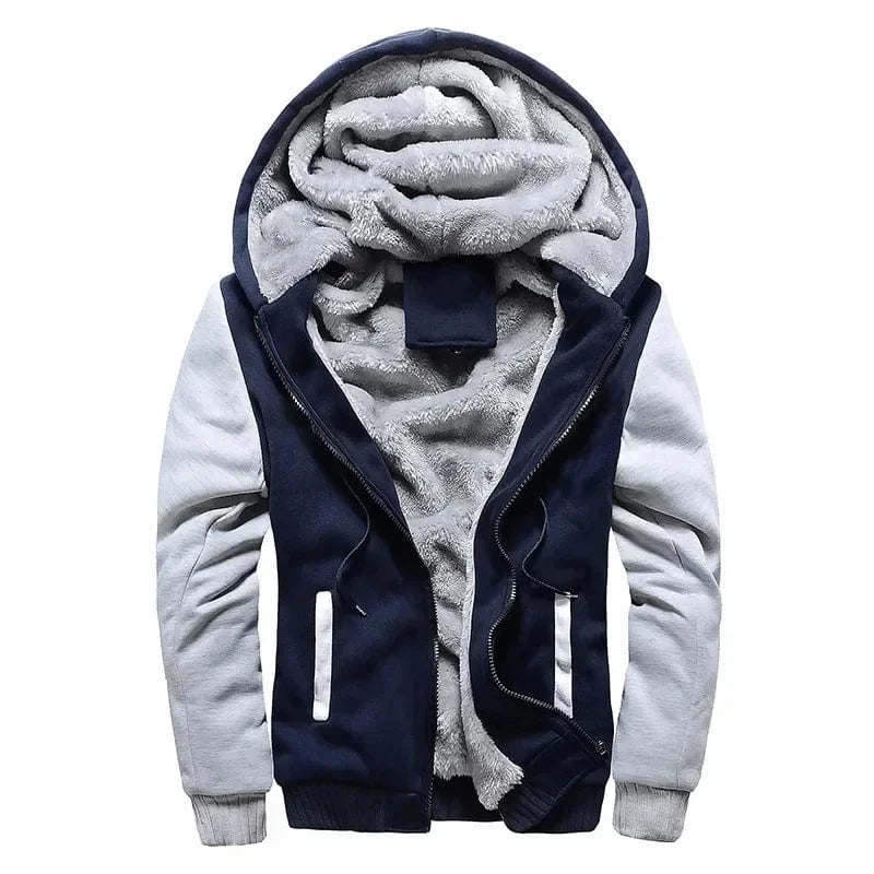 GarbPlanet Navy Blue Grey / S Men's Fleece Lining Hoodie Jacket