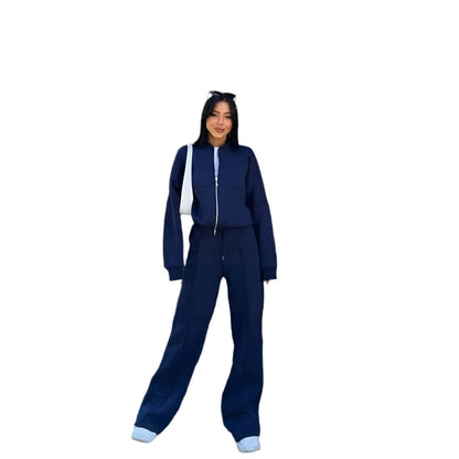 GarbPlanet Navy Blue / S Women's Two-Piece Casual Wear Set