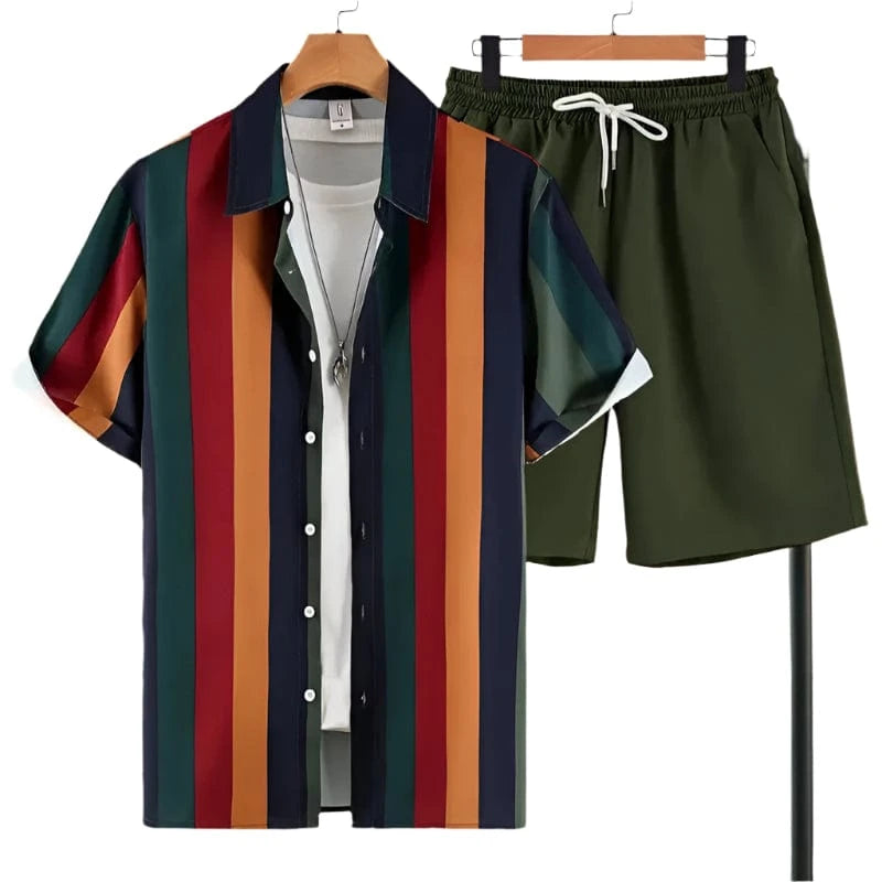 GarbPlanet Nine / S Men's Summer Casual Shirt And Shorts Set