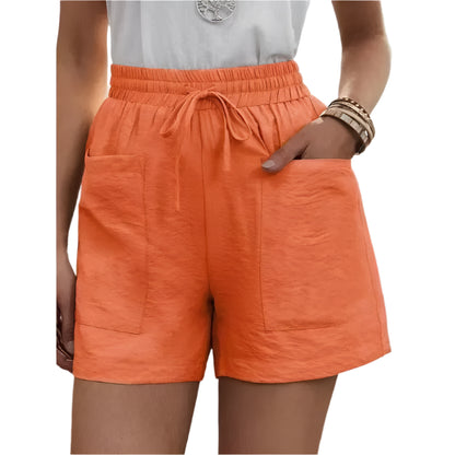 GarbPlanet Orange / 4XL Woman Shorts 2024 Fashion Women Linen Sweatshorts Summer Pockets High Waist Cotton Blend Pockets Elastic Waist Loose Shorts