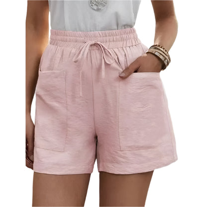 GarbPlanet Pink / S Woman Shorts 2024 Fashion Women Linen Sweatshorts Summer Pockets High Waist Cotton Blend Pockets Elastic Waist Loose Shorts