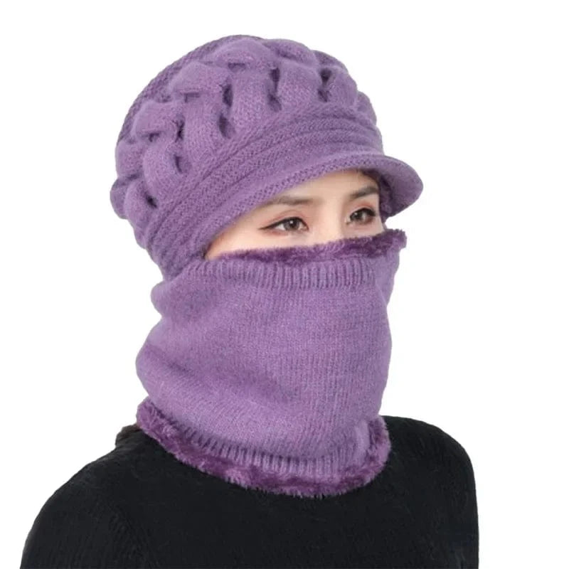 GarbPlanet Purple Winter Beanie And Neck Warmer Set