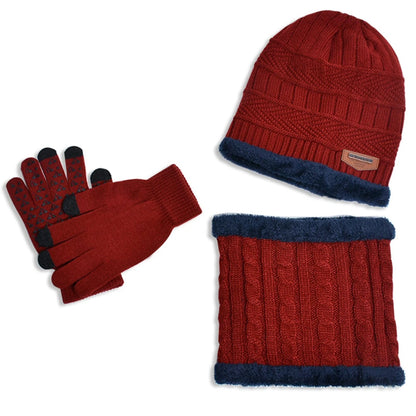 GarbPlanet Red 3 In 1 Winter Beanie Scarf And Gloves Set