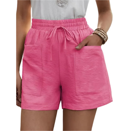 GarbPlanet Rose Red / 4XL Woman Shorts 2024 Fashion Women Linen Sweatshorts Summer Pockets High Waist Cotton Blend Pockets Elastic Waist Loose Shorts