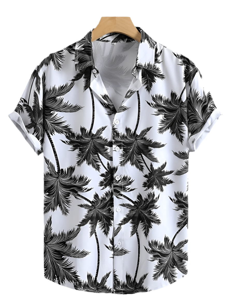 GarbPlanet Summer 3D Palm Leaf Floral Print Men's Lapel Shirt Men's Fashion Streetwear T Shirt Neutral Hawaiian Button Down Shirt Top