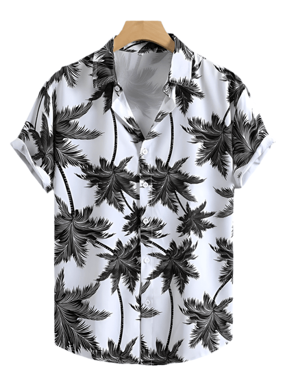 GarbPlanet Summer 3D Palm Leaf Floral Print Men's Lapel Shirt Men's Fashion Streetwear T Shirt Neutral Hawaiian Button Down Shirt Top