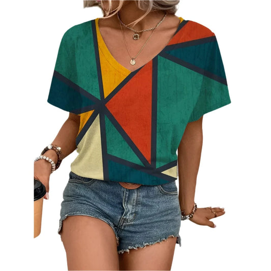 GarbPlanet THREE / S Women's Geometric Pattern T-Shirt