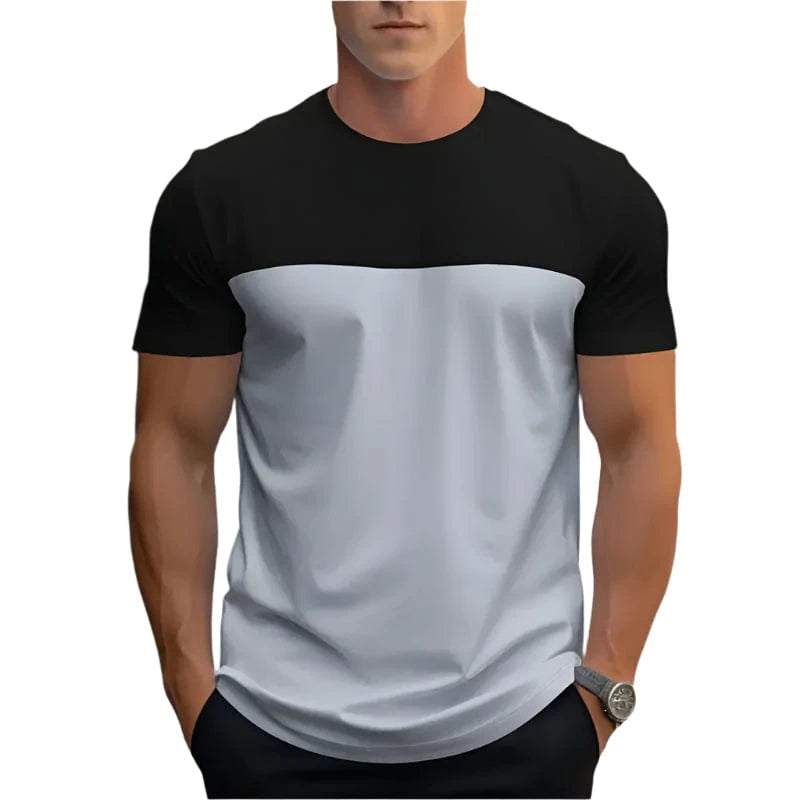 GarbPlanet THREE / XS Men's Round Neck Colour Block T-Shirt