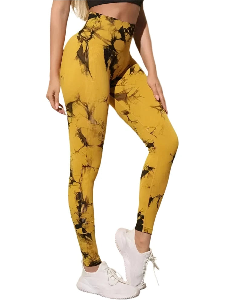 GarbPlanet Tie-Dye/black/Yellow / S Women's Exercise High Waist Leggings