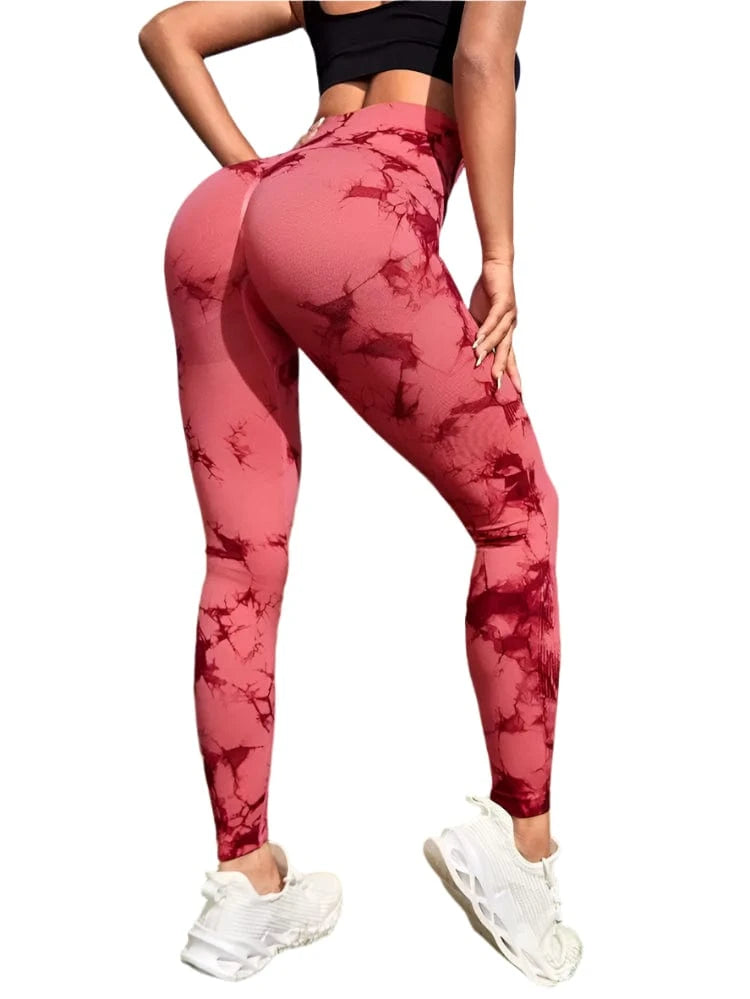 GarbPlanet Tie-Dye/Red / S Women's Exercise High Waist Leggings