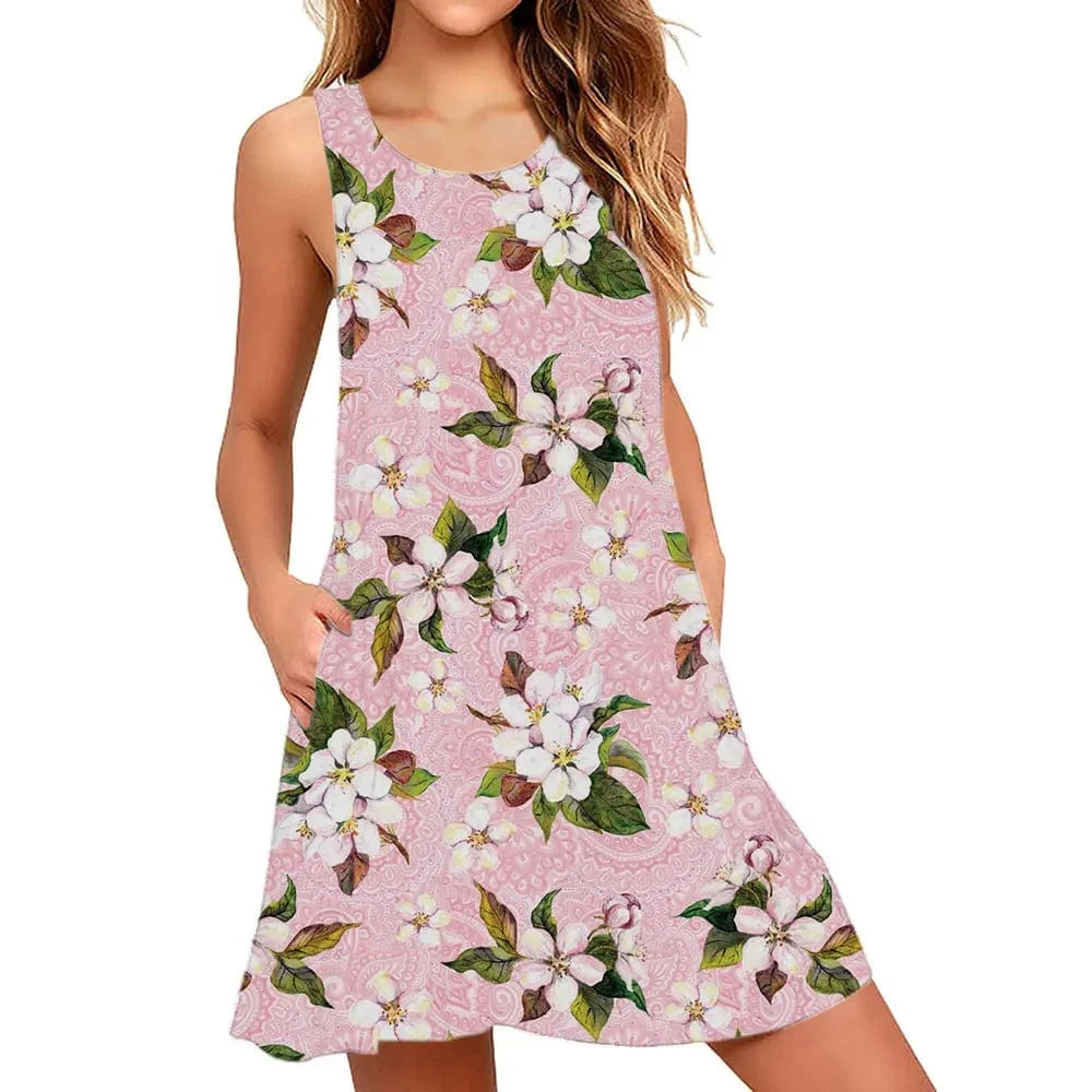 GarbPlanet Twelve / S Women's Floral Sleeveless Summer Dress