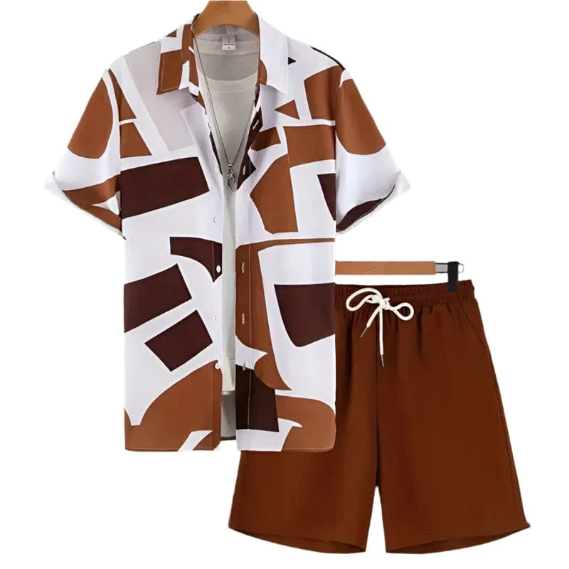 GarbPlanet Two / S Men's Hawaiian Style Shirt And Short's Set