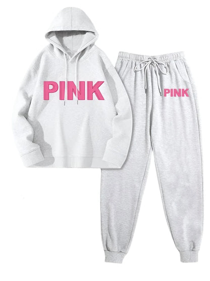 GarbPlanet White Grey / S Women's Hoodie Top And Jogging Bottoms