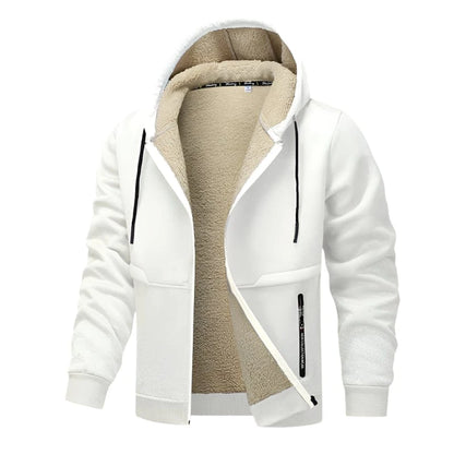 GarbPlanet White / S Men's Fleece Lined Zip-Up Hoodie