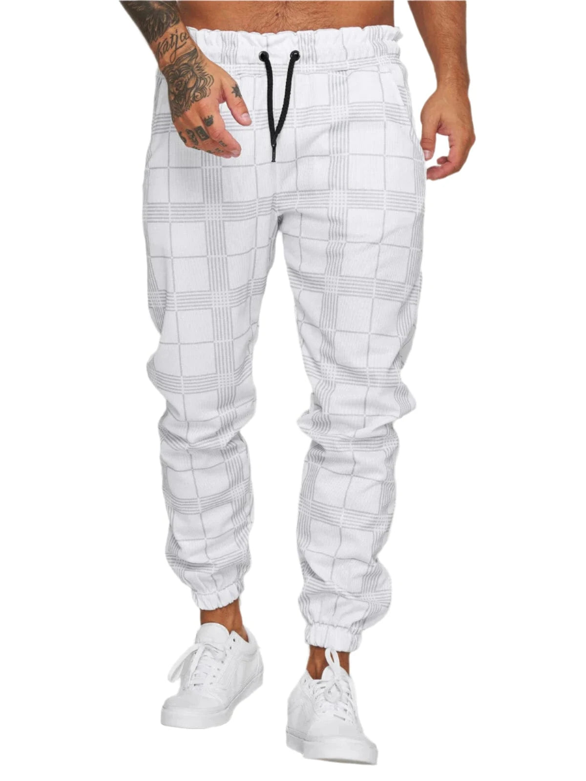 GarbPlanet White / S Men's Plaid Jogging Bottoms