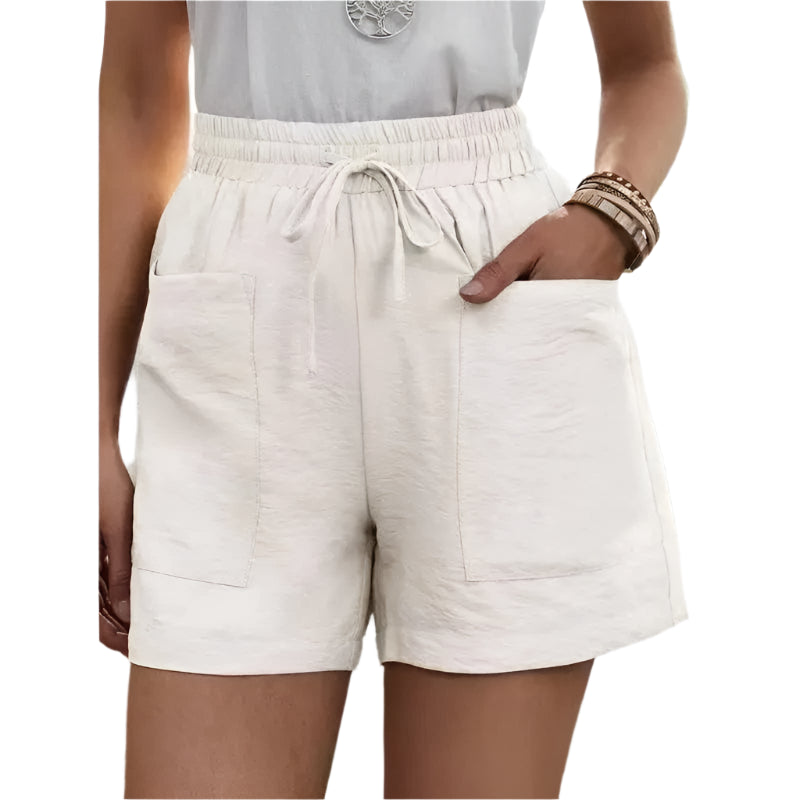 GarbPlanet WHITE / S Woman Shorts 2024 Fashion Women Linen Sweatshorts Summer Pockets High Waist Cotton Blend Pockets Elastic Waist Loose Shorts