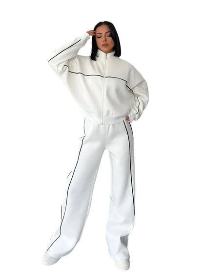 GarbPlanet White / S Women’s Two-Piece Casual Tracksuit Set