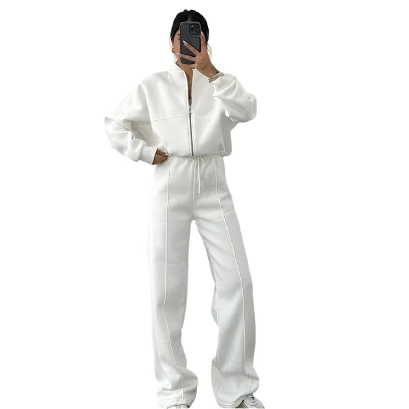 GarbPlanet White / S Women's Two-Piece Casual Wear Set