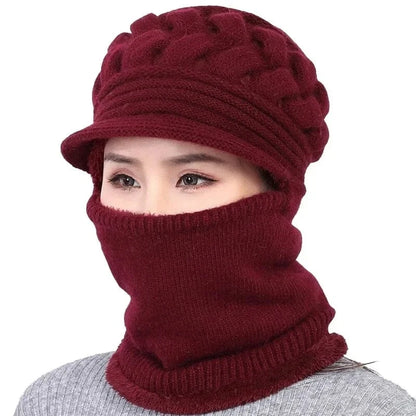 GarbPlanet Wine Red Winter Beanie And Neck Warmer Set