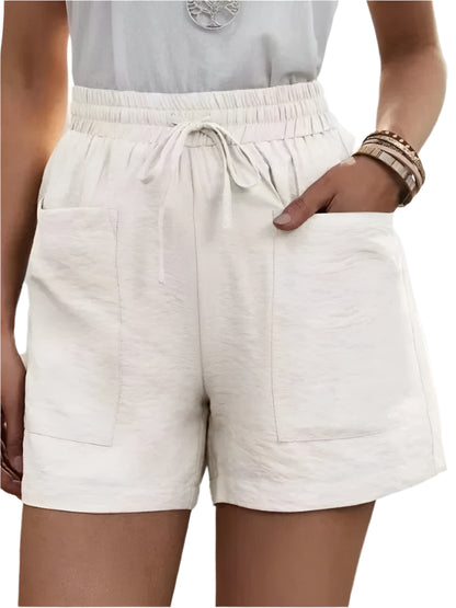 GarbPlanet Woman Shorts 2024 Fashion Women Linen Sweatshorts Summer Pockets High Waist Cotton Blend Pockets Elastic Waist Loose Shorts