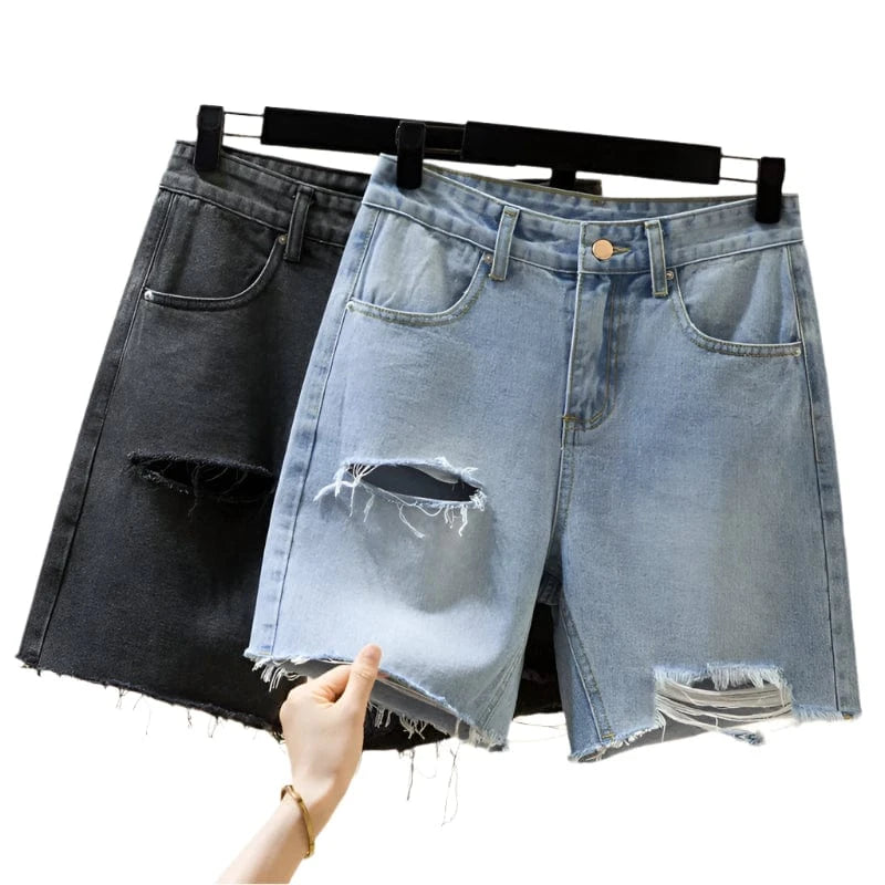 GarbPlanet Women's Denim Ripped Loose Shorts