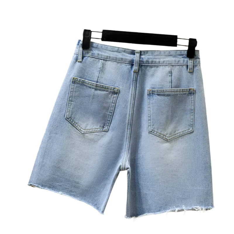 GarbPlanet Women's Denim Ripped Loose Shorts