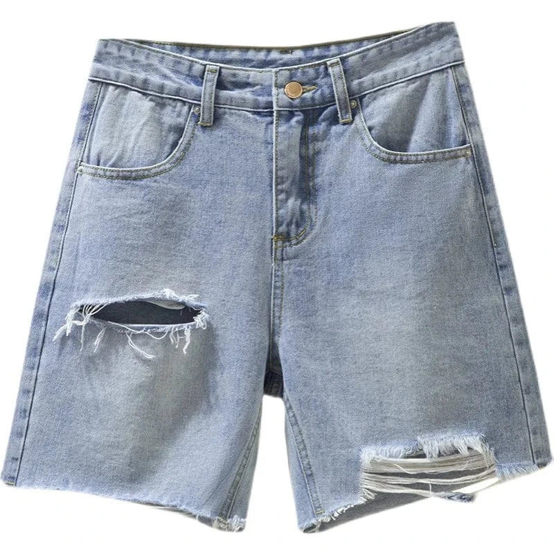 GarbPlanet Women's Denim Ripped Loose Shorts