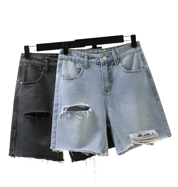 GarbPlanet Women's Denim Ripped Loose Shorts