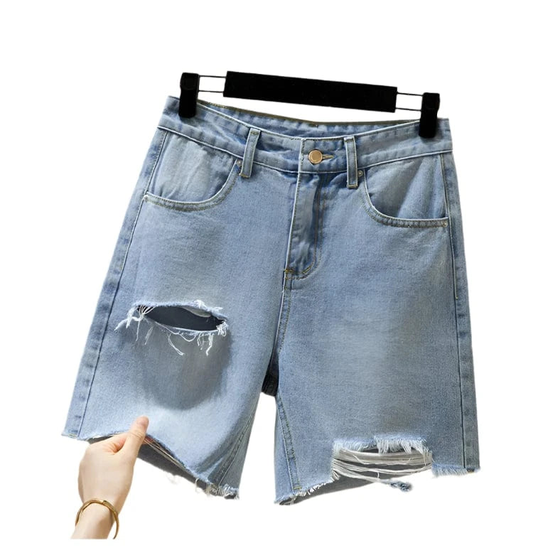 GarbPlanet Women's Denim Ripped Loose Shorts