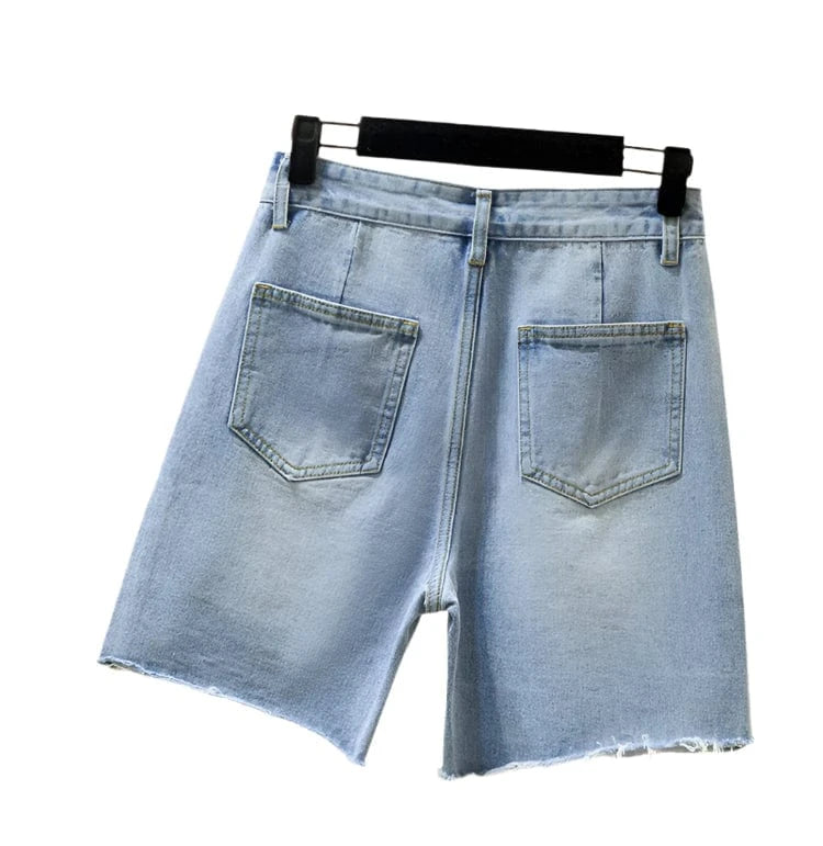 GarbPlanet Women's Denim Ripped Loose Shorts